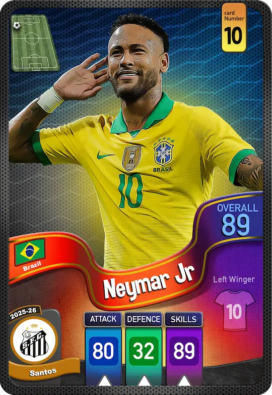 کارت Neymar Jr، Santos، Brazil در کارتبال