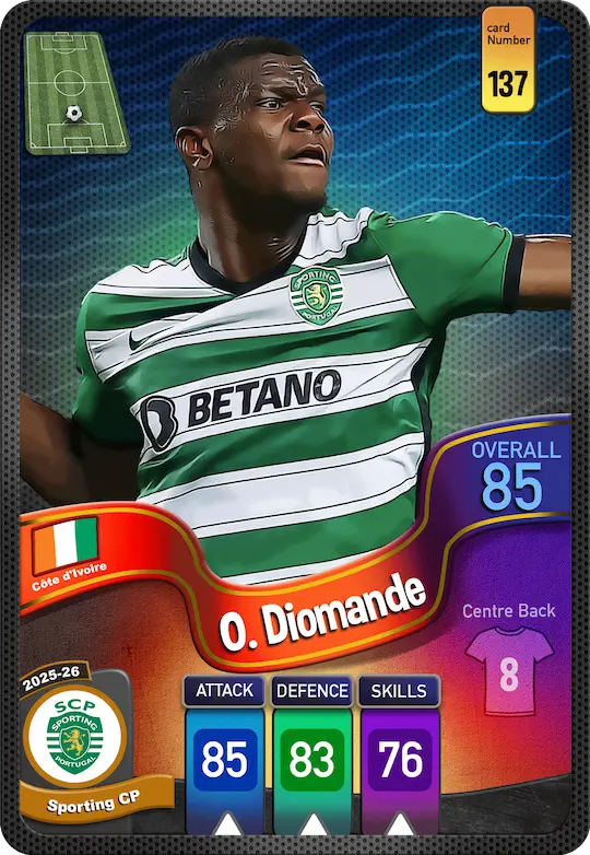 کارت O. Diomande، Sporting CP، Cote d'Ivoire در کارتبال
