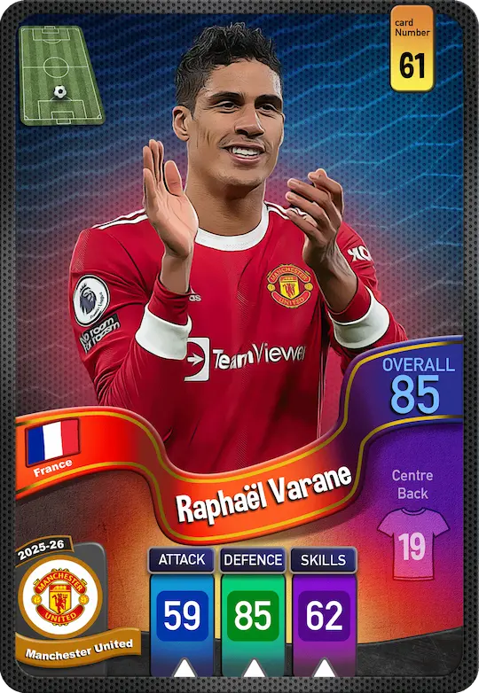 کارت Raphael Varane، Manchester United، France در کارتبال